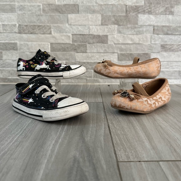 MK and Converse Toddler Shoe Bundle- Size 7- Flats and Sneakers- Unicorn Gold - Picture 2 of 8